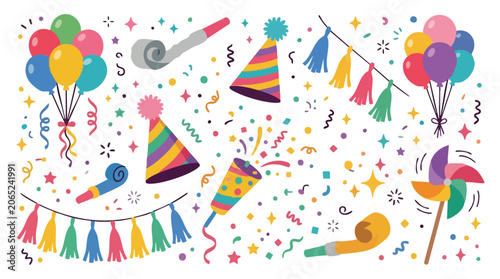 Birthday Party Elements Collection Festive Celebration Decorations.