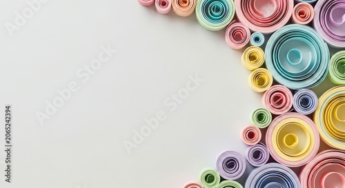 Pastel paper rolls arranged in a corner on a light background