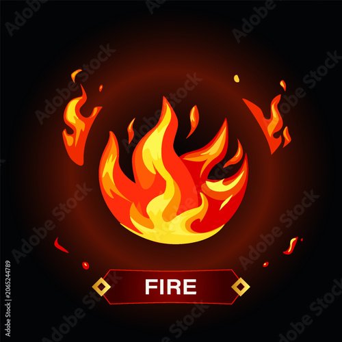 Fire Element Icon with Flames, Fantasy Energy Symbol