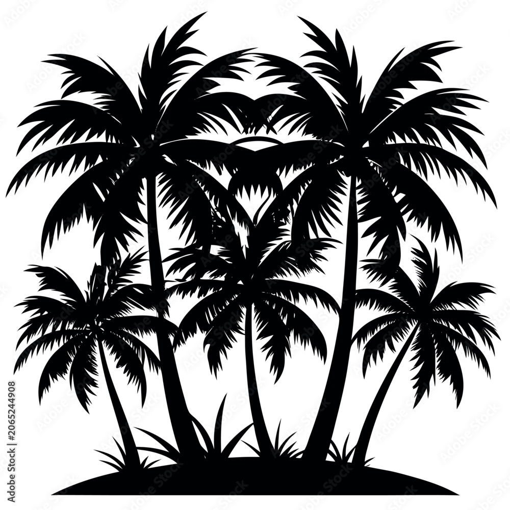 Fototapeta premium Coconut trees silhouettes-style with white-background. 