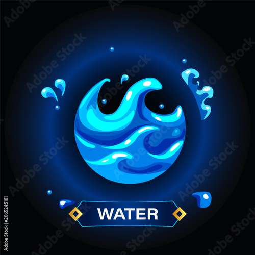 Water Element Icon with Waves , Fantasy Ocean Symbol