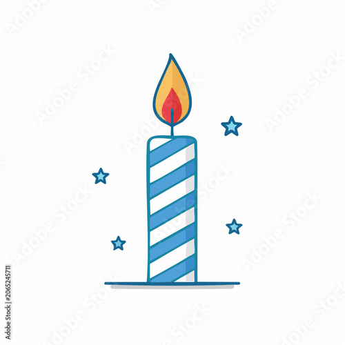 Birthday Candle with Blue Stripes and Stars