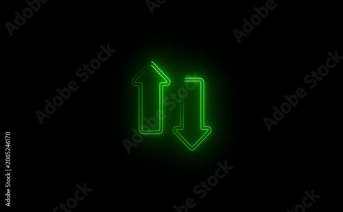 Neon arrow right to left direction concept . Arrow pointing right side, beautiful left side neon arrow icon animation on black background. 4K abstract neon arrow loading icon and uploading animation