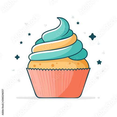 Stylized Cupcake with Swirled Frosting and Stars