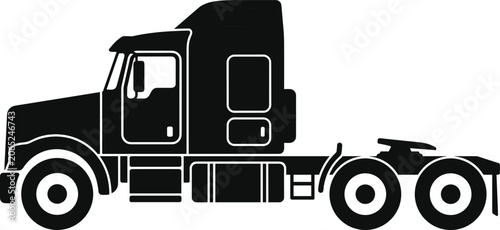 Foto Black semi-truck tractor unit silhouette, side view, white background, vehicle t