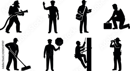 Foto Essential professions labor force and community service workers solid black vector icons set in image_6725e8