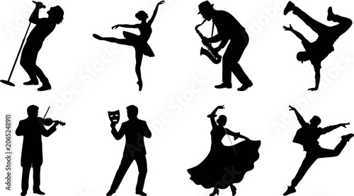 Bild auf Leinwand Performing arts theater entertainment and creative artists solid black vector icons set in image_671ee3