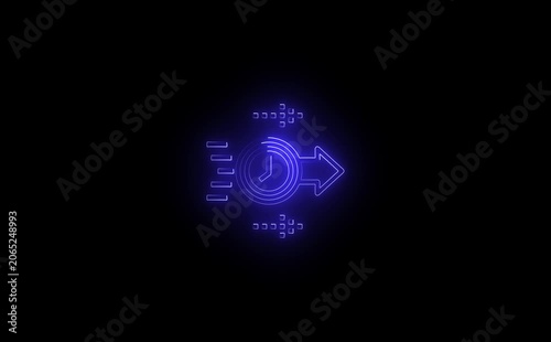 Neon arrow right to left direction concept . Arrow pointing right side, beautiful left side neon arrow icon animation on black background. 4K abstract neon arrow loading icon and uploading animation