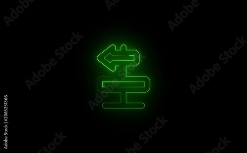 Neon arrow right to left direction concept . Arrow pointing right side, beautiful left side neon arrow icon animation on black background. 4K abstract neon arrow loading icon and uploading animation