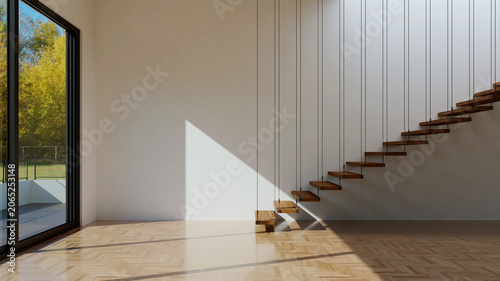 3D render, illustration Large Luxury modern living room interior,  brutalist architecture realistic lighting,  Graphic Overlay wide angle, contemporary furniture, clean lines, minimalist decor
