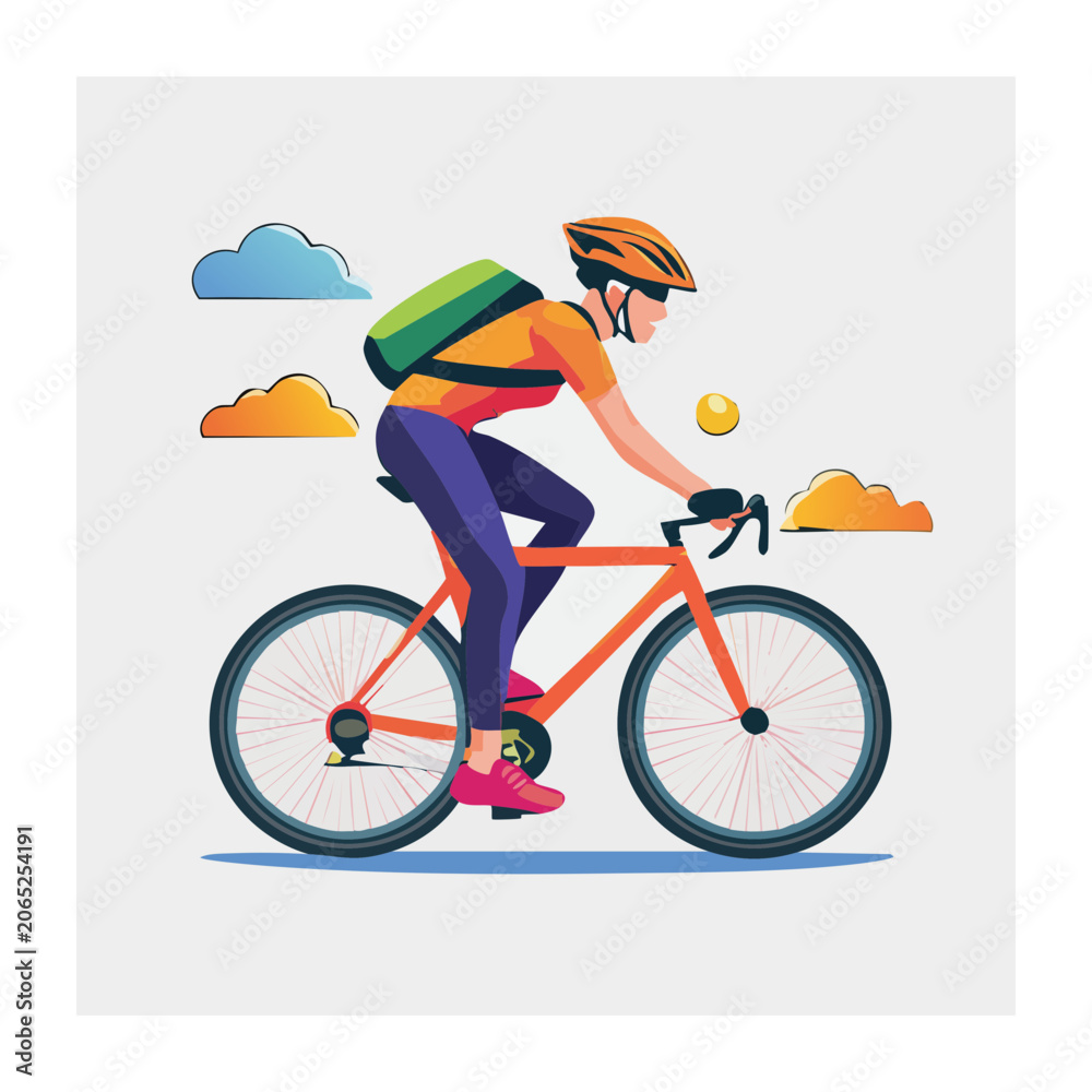 Fototapeta premium Flat design illustration of a cyclist with a backpack