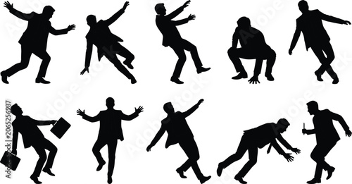 Εκτύπωση καμβά Collection of businessman silhouettes in various falling, tripping, and stumblin