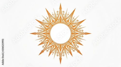 A stylized, ornate sun with intricate patterns and a white center, set against a white background with a subtle gradient.