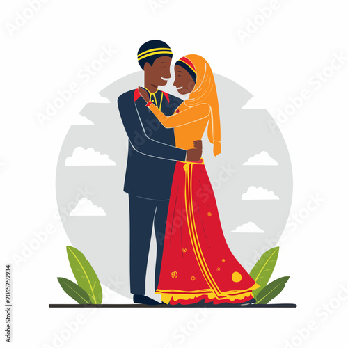 Couple Embracing in Traditional Attire