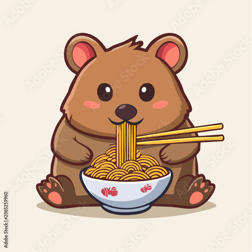 Cute Bear Eating Noodles with Chopsticks
