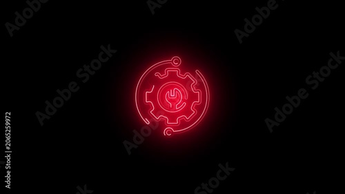 Glowing neon Gear icon. Gear rotation for your business. gear icon technical concept on transparent background. 4k animation video