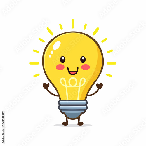 Cute Kawaii Light Bulb Character with Happy Expression