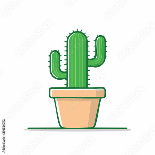 Green cactus in a pot, flat design illustration