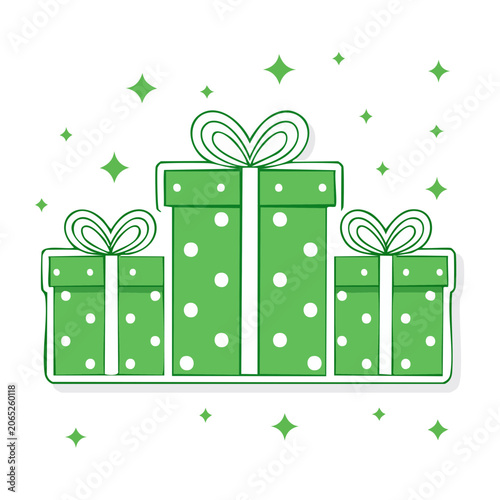 Green Polka Dot Gift Boxes with Bows Illustration
