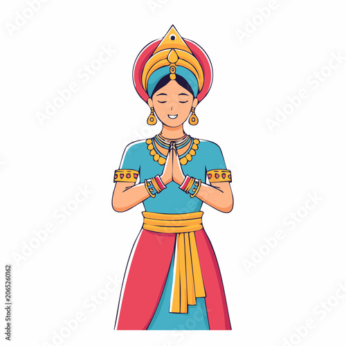 Indian Woman in Traditional Attire with Namaste Gesture