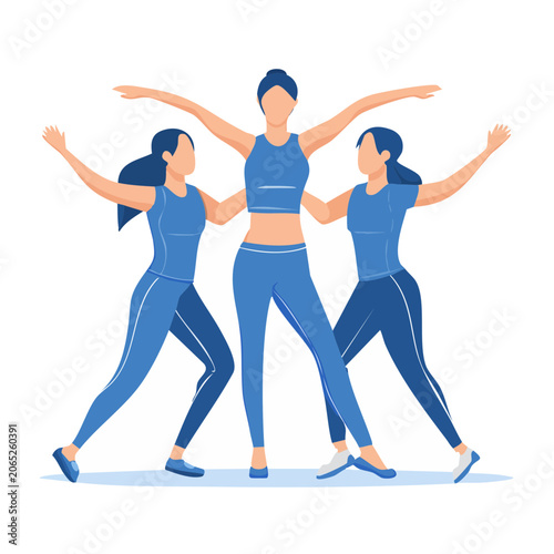 Vector flat color dancers in blue and orange