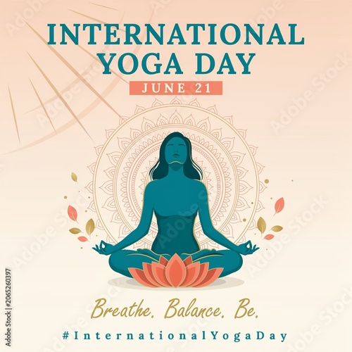 International yoga day june 21 meditation silhouette with mandala background, meditation