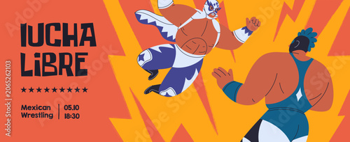Lucha Libre, Mexican wrestling competition, championship, promo banner design...