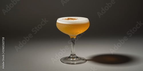 Cocktail with foamy top served in a stemmed glass