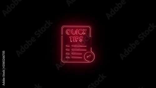 Neon Quick Tips and speech bubble on brick wall. Night Club Bar Blinking Neon Sign. Motion Animation. Video available in 4K FullHD and HD render footage.
