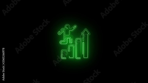 Glowing Neon Challenge Icon, Competition and Overcoming Obstacles Symbol. Representing Success, Achievement, Goal Setting, and Career Growth.