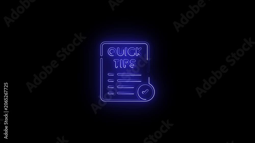 Neon Quick Tips and speech bubble on brick wall. Night Club Bar Blinking Neon Sign. Motion Animation. Video available in 4K FullHD and HD render footage.