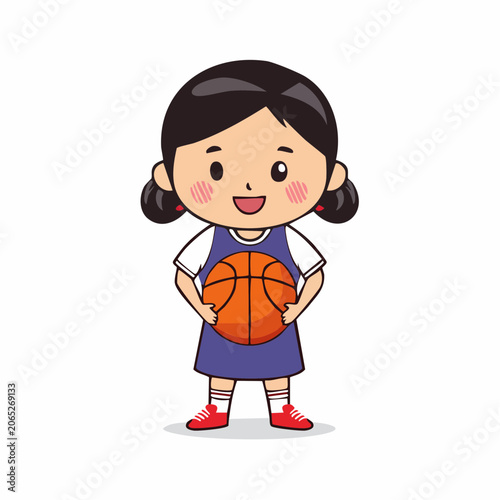 Cute Cartoon Girl Holding a Basketball