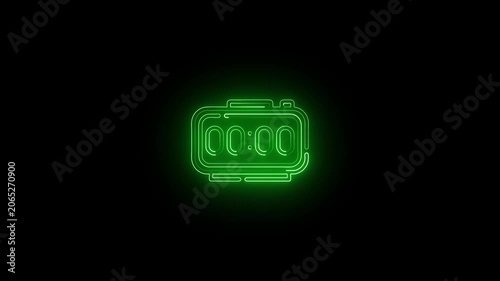 Glowing neon clock on black background timekeeping technology minimalist design