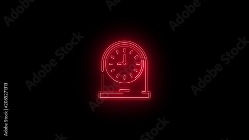 Glowing neon clock on black background timekeeping technology minimalist design
