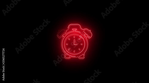 Glowing neon line Digital alarm clock icon isolated on black background. Electronic watch alarm clock. Time icon. 4K Video motion graphic animation