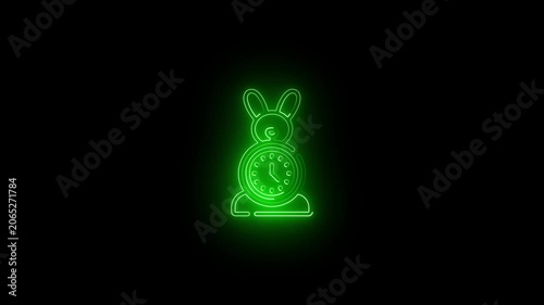 Glowing Neon Table Watch Icon Animation – Bright Classic Desk Clock Symbol with Vibrant Light Effects for Timekeeping, UI Design, and Motion Graphics,Animated Glowing Neon clock Icon