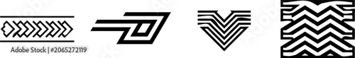 A minimalist, flat vector icon features a horizontal black arrow pattern with clean bold lines and clear contours against a stark white background