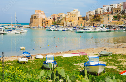 Sicily panoramic view of Castellammare del Golfo town, Trapani, Sicily.	