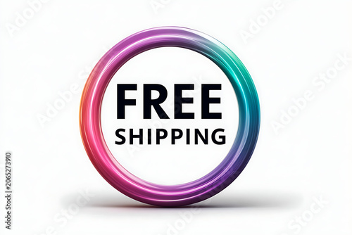Free shipping badge, colorful label, discount icon, delivery symbol