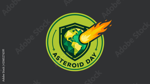 Fotografie Stylized badge illustration depicting a protective shield safeguarding Earth fro