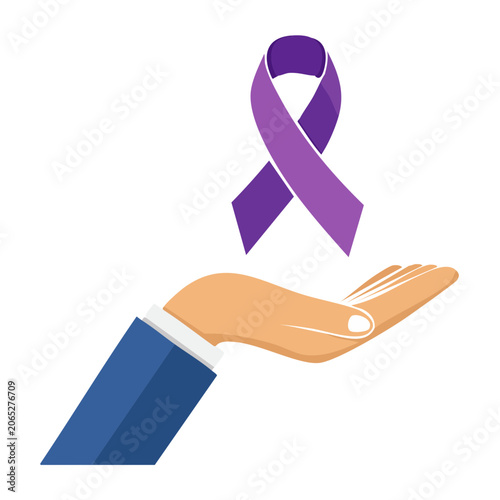 Hand holding purple awareness ribbon