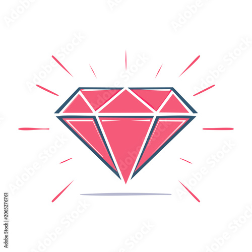 Pink diamond gemstone icon with sparkle rays