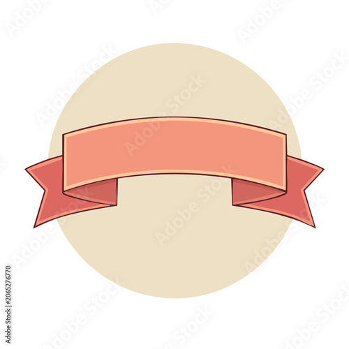 Peach and Red Ribbon Banner Icon on Beige Background