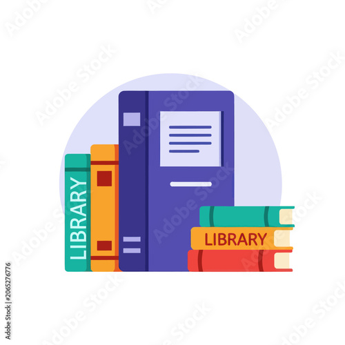 Stack of colorful library books.