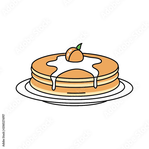 Stack of Pancakes with Syrup and Peach.