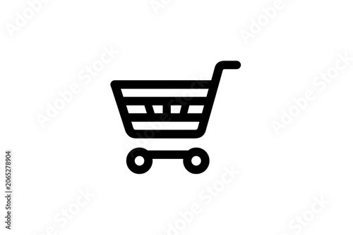 Shopping cart icon, e-commerce symbol, black line drawing, minimalist design, web navigation element