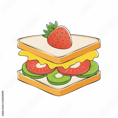 Illustration of a Fruit Sandwich with Strawberry and Kiwi