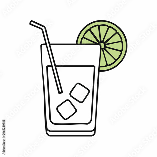 Refreshing Drink with Lime and Ice Cubes