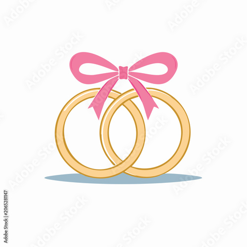 Two Gold Wedding Rings Tied with a Pink Bow