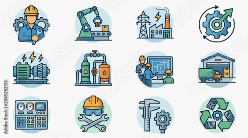 Konstfotografi Industrial Workforce Icons and Safety Tools.